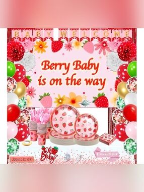 313 Pcs Strawberry Baby Shower Decorations, Berry Sweet Baby Shower Decorations